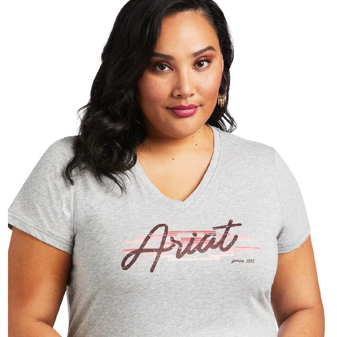 Tee Shirt Ariat Real Logo Script Classic Fit Heather Grey Sp22 Ladies - Image 2