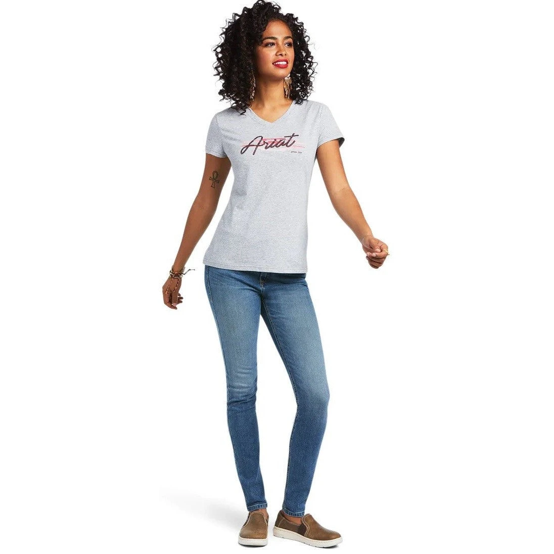 Tee Shirt Ariat Real Logo Script Classic Fit Heather Grey Sp22 Ladies - Image 3