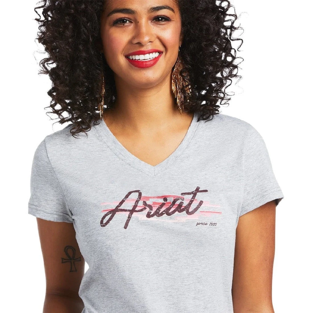 Tee Shirt Ariat Real Logo Script Classic Fit Heather Grey Sp22 Ladies - Image 4