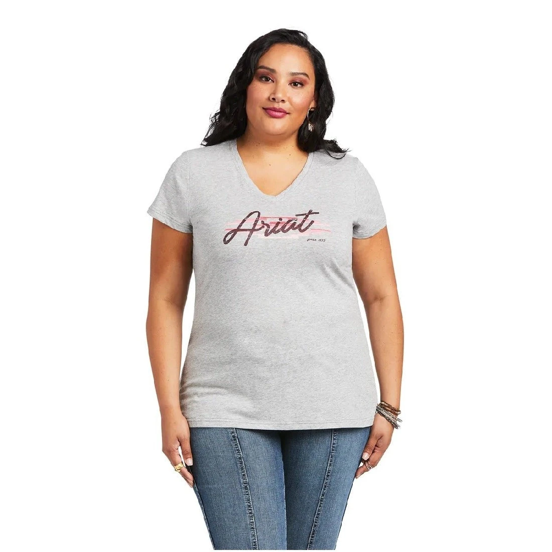 Tee Shirt Ariat Real Logo Script Classic Fit Heather Grey Sp22 Ladies - Image 7