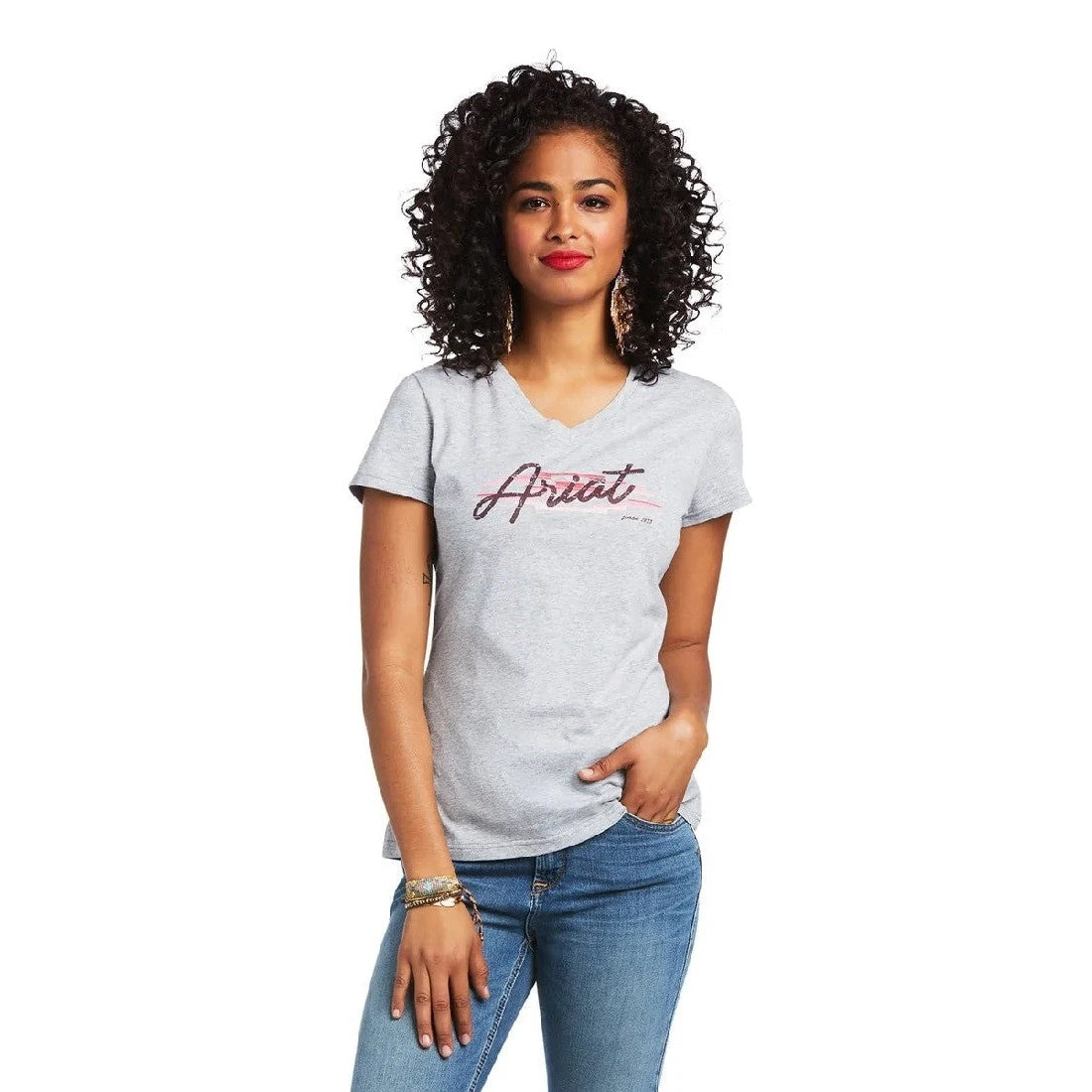 Tee Shirt Ariat Real Logo Script Classic Fit Heather Grey Sp22 Ladies