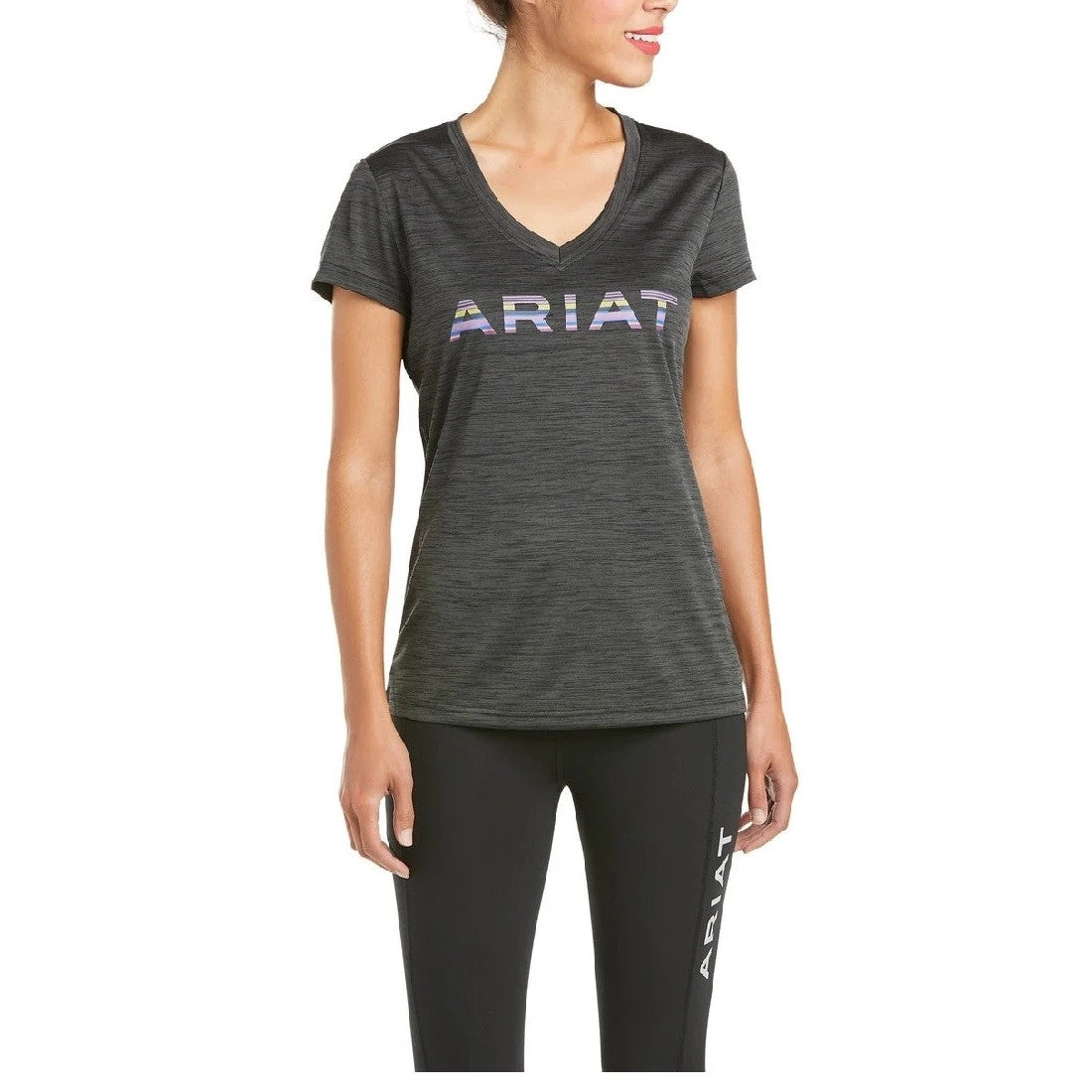 Ladies Charcoal Ariat Top With Laguna Logo, Short Sleeve S21