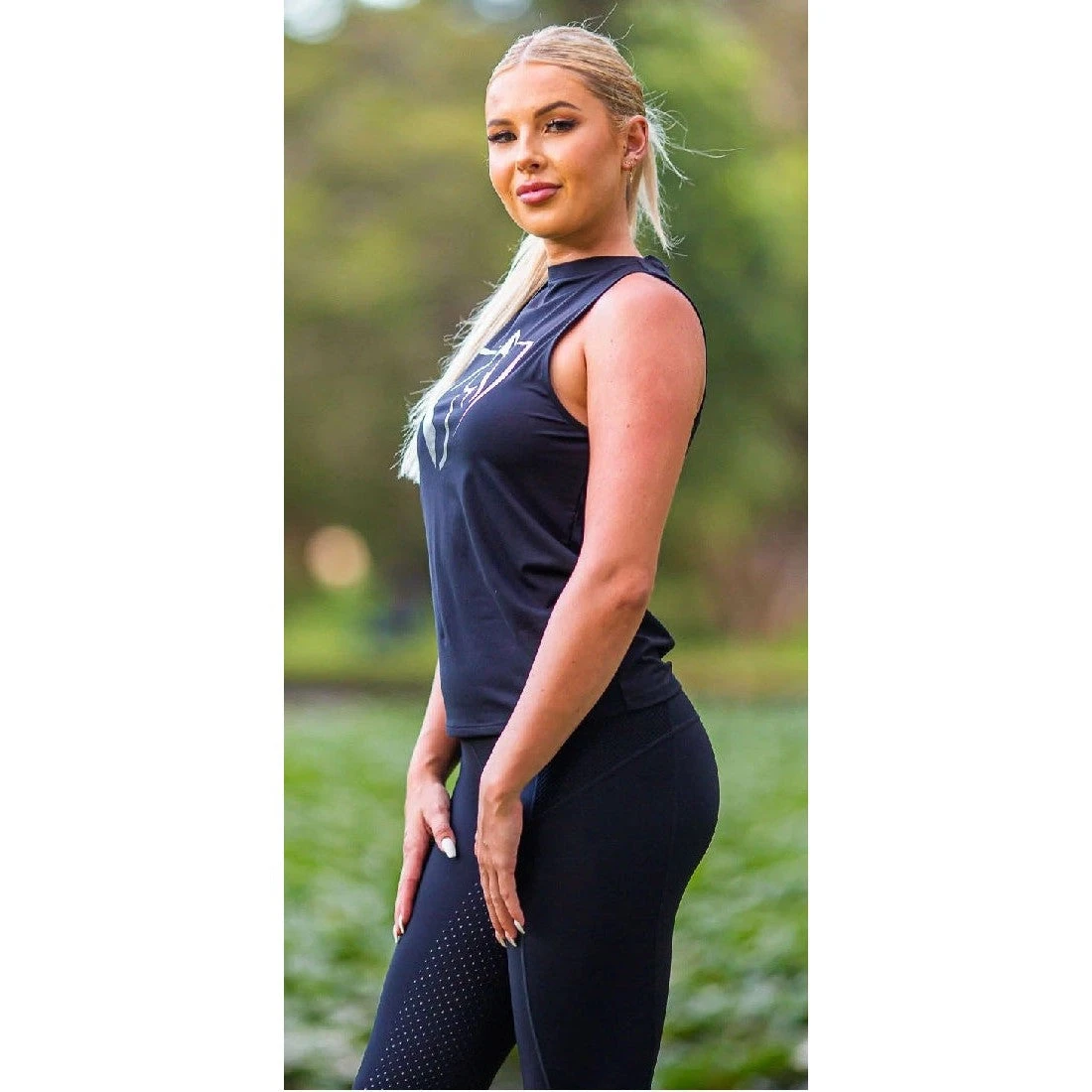 Black Equestrian Tank Top With Recycled Foil Logo - Image 4